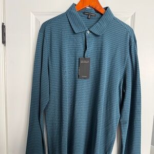 NWT Robert Barakett XL Pinstripe Knit Shirt – Teal & Blue